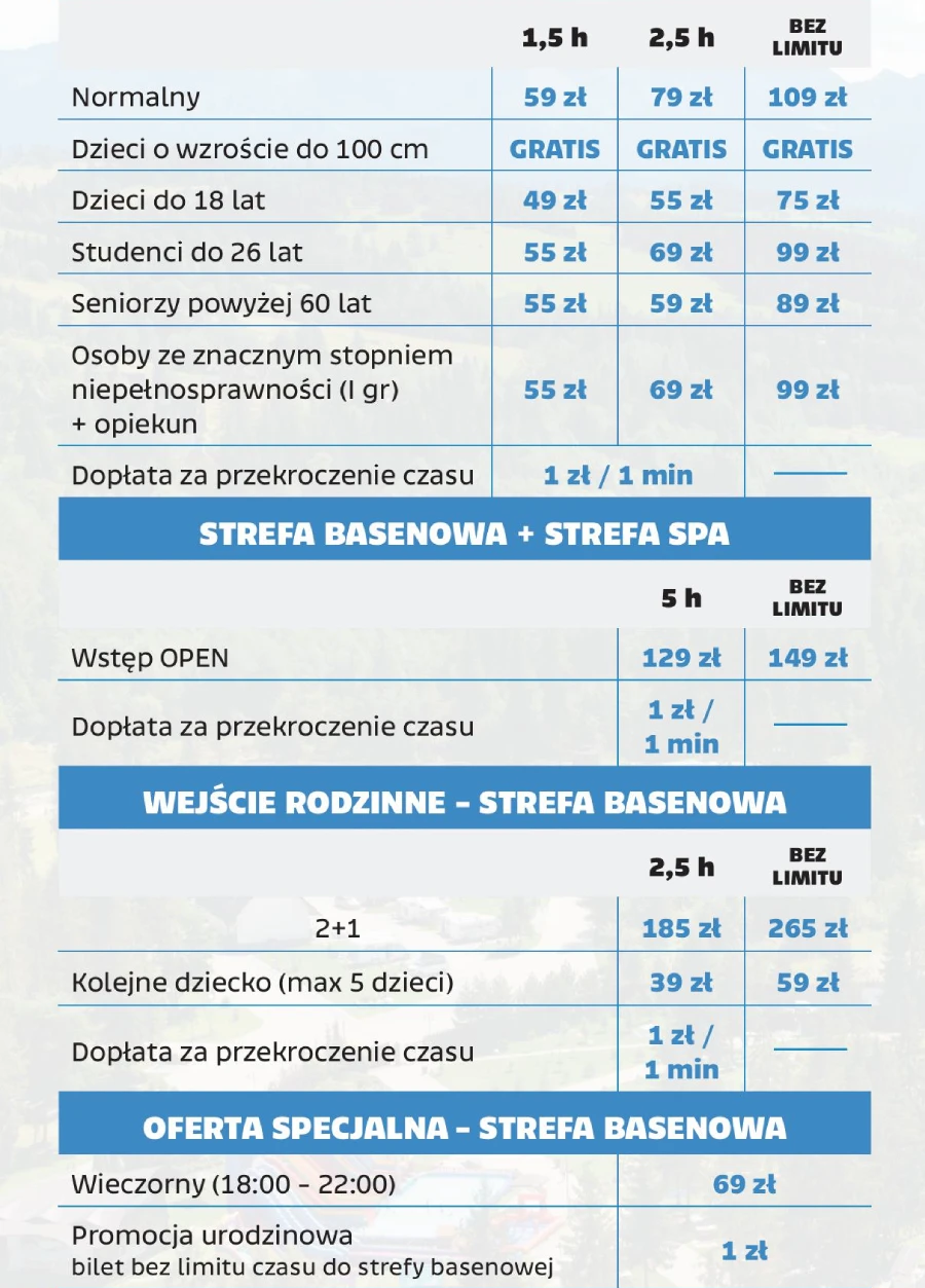 Cennik - Termy Gorący Potok jesień