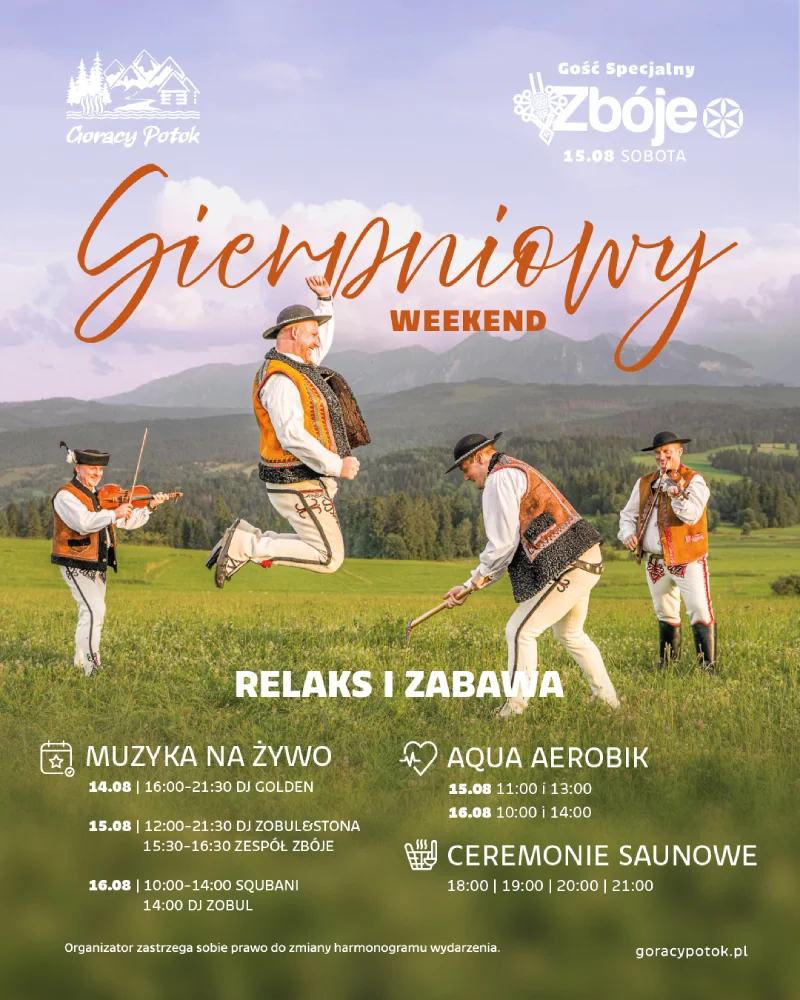 Weekend sierpniowy na termach z zespołem Zbóje